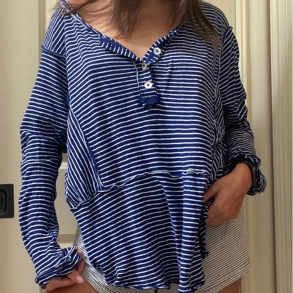 We the Free Hong Kong Henley blue/white stripe - Picture 3 of 5